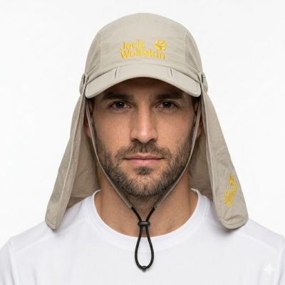 کلاه دومنظوره طبیعت‌گردی و کوهنوردی جک ولفسکین (Jack Wolfskin) – مدل سه تکه دوره‌دار با محافظ گردن
